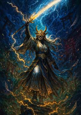 Japanese Warrior with Lightning Sword