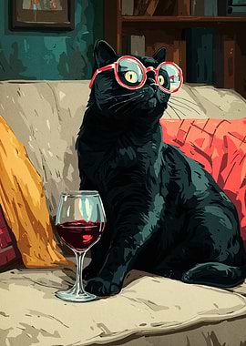 Sophisticated Cat with Wine