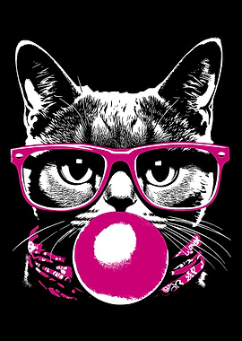Cool Cat with Glasses and Bubblegum