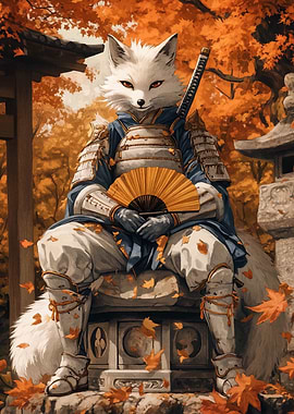 Fox Samurai in Autumn Landscape