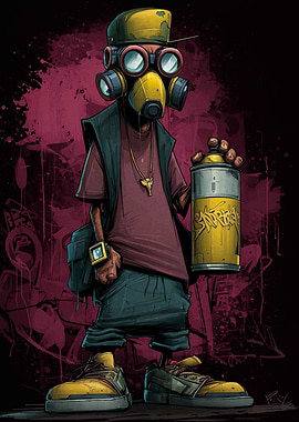 Graffiti Artist with Gas Mask