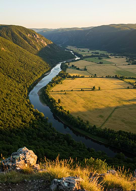 River Valley Landscape at Sunset