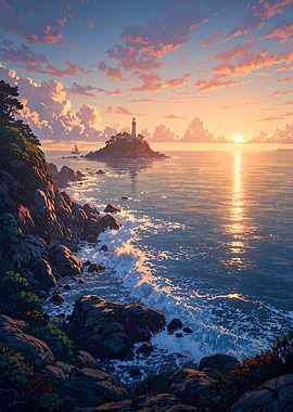 Coastal Lighthouse at Sunset