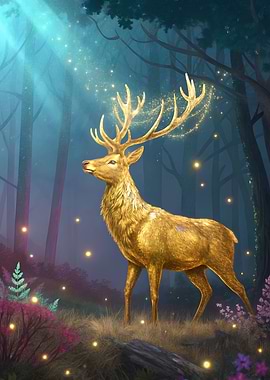 Golden Deer in Enchanted Forest