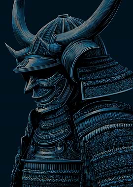 Blue Samurai Armor Illustration