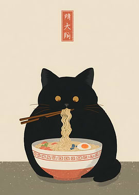 Fat Cat Eating Ramen