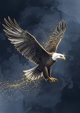 Majestic Eagle in Flight with Golden Accents
