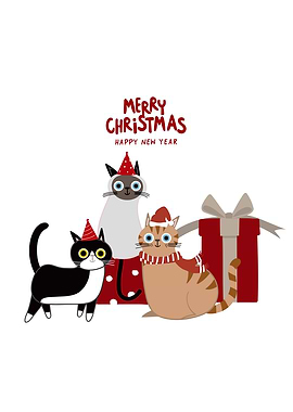 Christmas Cats with Gift