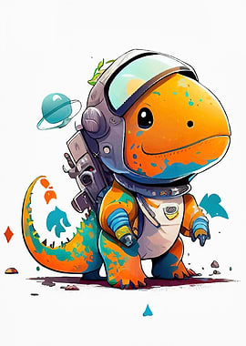 Astronaut Dinosaur Cartoon