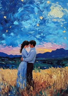 Romantic Couple in Field Painting