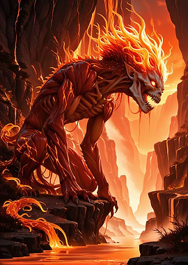 Fiery Demon in Volcanic Landscape