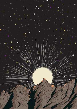 Mountain Peaks Under Starry Night Sky