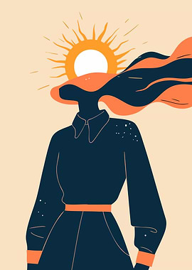 Sun Woman Surreal Abstract Minimalist Art Illustration