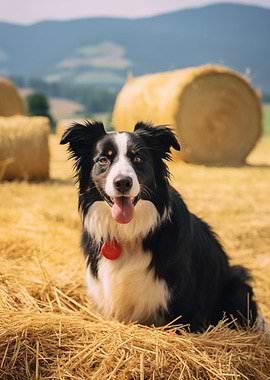 Border Collie in a Hay Field