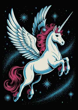 Winged Unicorn in Starry Night