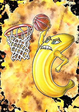 Cute Banana Basketball Player Cartoon Illustration