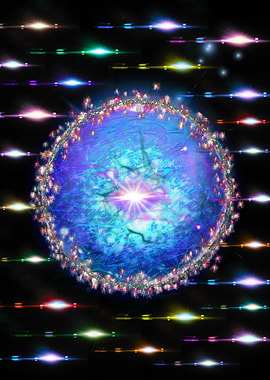 Abstract Blue Sphere with Colorful Lights