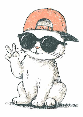 Cool Cat with Cap and Sunglasses