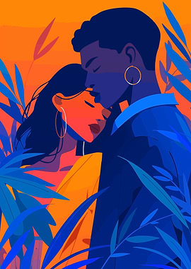 Tropical Couple Surreal Aesthetic Minimalist Art Illustration