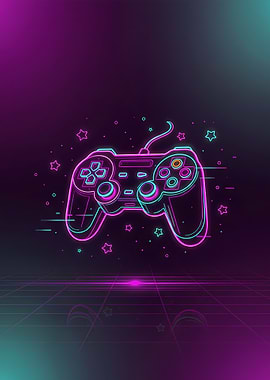 Vaporwave Aesthetic Neon Game Controller – Neon Pink Purple Teal Minimalist Gamer Art