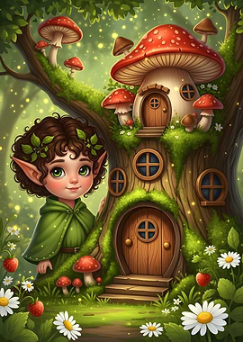 Cute Elf and Mushroom House