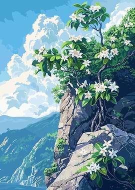 Cliffside Flowers and Mountain View