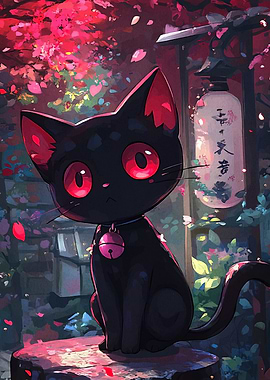 Black Cat with Red Eyes Illustration