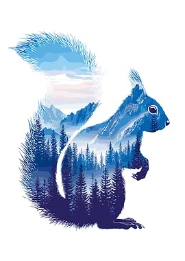 Squirrel with Mountain and Forest Landscape