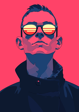 Retro Aesthetic Man Portrait Minimalist Art Illustration