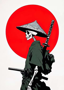Skeleton Samurai with Katana and Hat