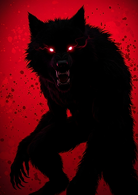Fearsome Werewolf Silhouette with Glowing Eyes