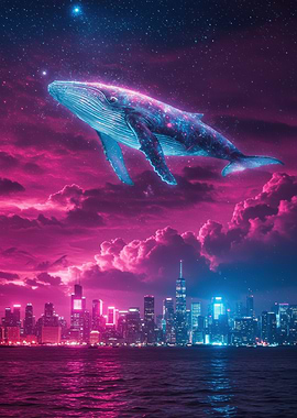 Cosmic Whale Over Cityscape