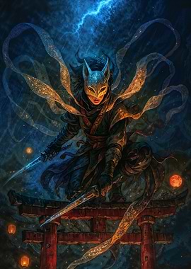 Fox Masked Warrior with Dual Swords