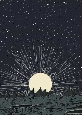 Lunar Landscape with Starry Sky