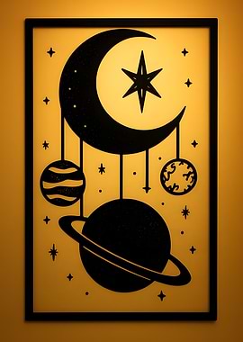 Celestial Black and Gold Framed Art