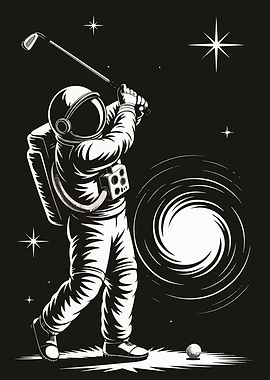 Astronaut Golfing in Space Illustration