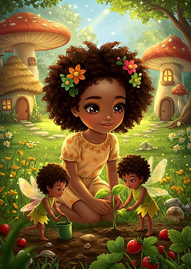 Girl with fairies planting a tree