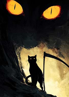 Black Cat with Scythe Digital Art