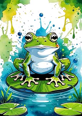 Watercolor Frog on Lily Pad