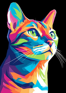 Colorful Cat Portrait on Black Background