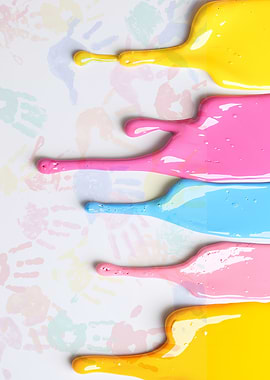 Colorful Paint Drips on Handprint Background