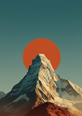 Mountain Peak with Orange Sun