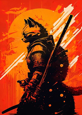 Samurai Cat Warrior with Sword