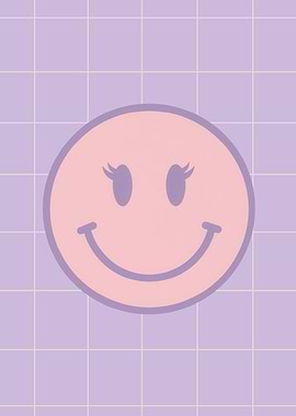 Pink Smiley Face on Purple Grid
