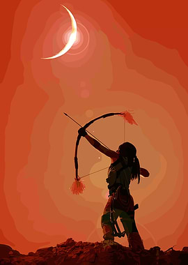 Archer Silhouette Under Crescent Moon