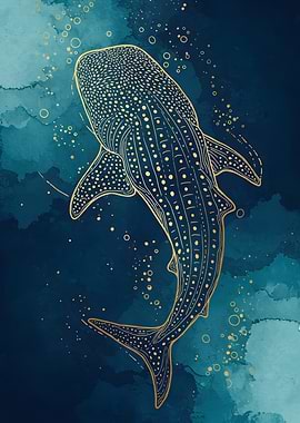 Whale Shark Gold Line Art