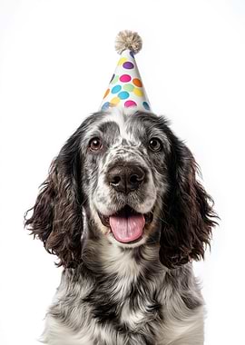 Cocker Spaniel Dog with Party Hat