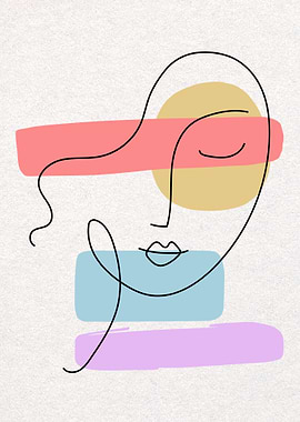 Abstract Face Line Art with Shapes