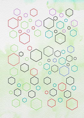 Colorful Hexagon Pattern on Watercolor Background