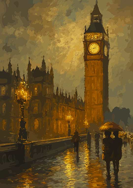 London Rainy Night Painting